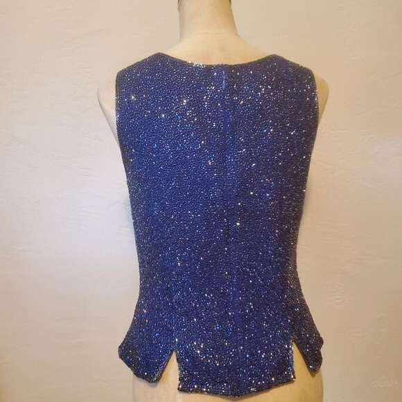Beaded blue sleeveless sparkle top vintage - Picture 5 of 12